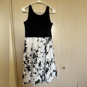 Measoul dress, black top portion w/white & black design on skirt portion.